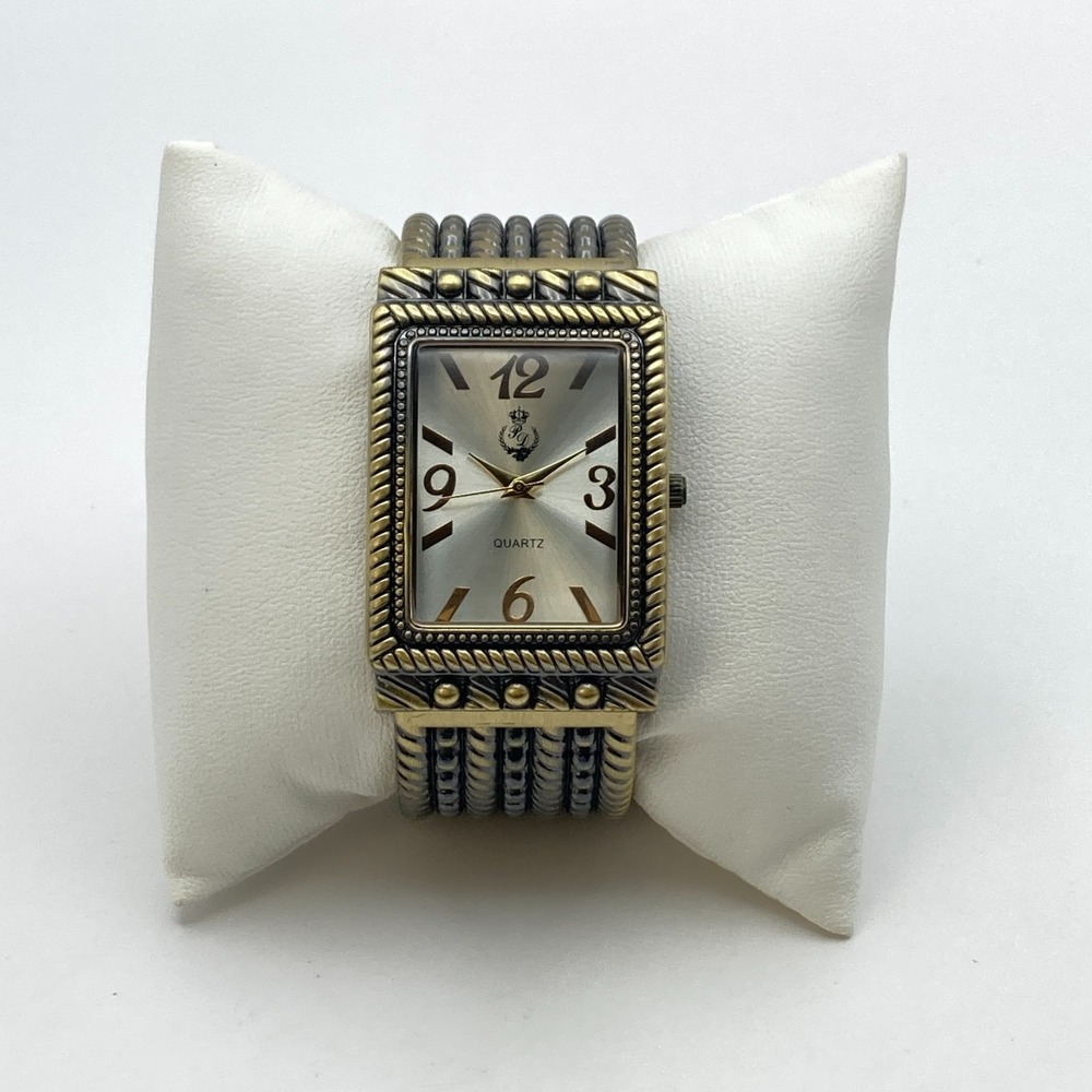 Premier Designs Women's Watch 30mm Brass Tone Tank Cuff New Battery 6.5" - Picture 3 of 12